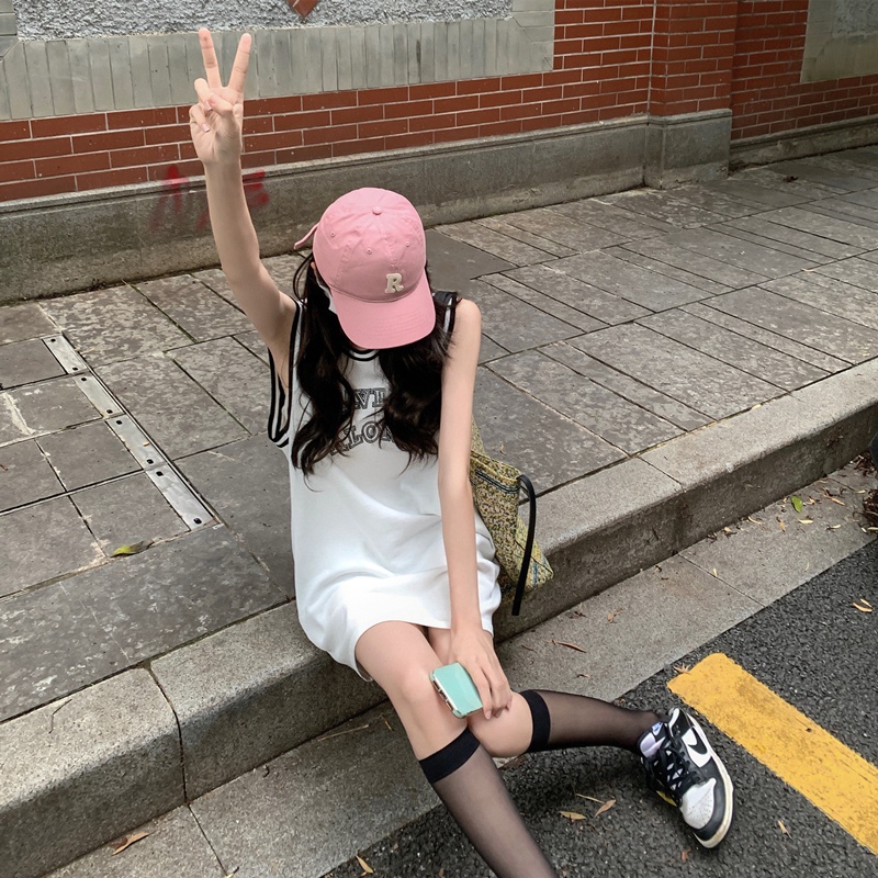 Áo dệt kim nữ ZHELIHANGFEI sát nách dáng rộng in chữ phong cách thể thao dễ phối đồ