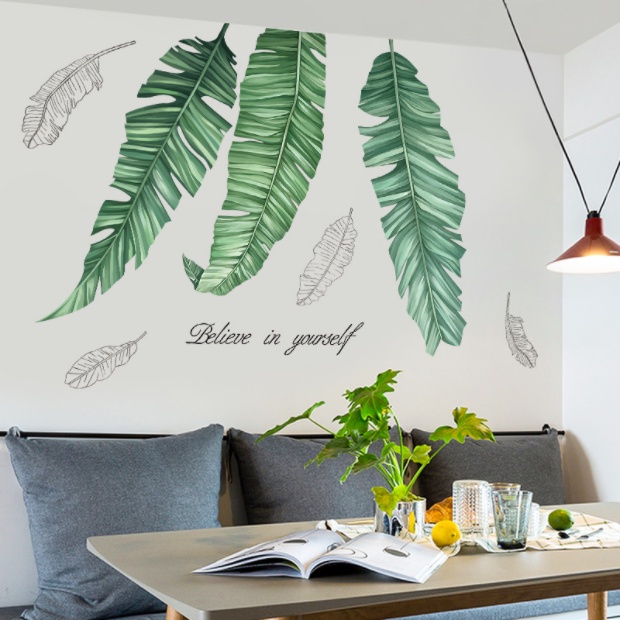 Decal trang trí tường - 3 miếng lá chuối cực phong cách
