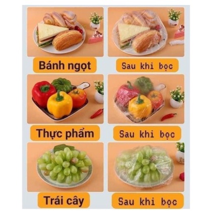 Màng bọc thực phẩm đa năng có chun co giãn thông minh ( Set 100 cái tặng kèm túi gấu dễ thương)