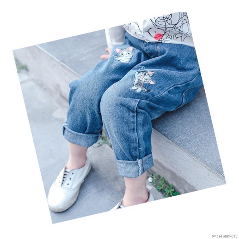 Quần Jeans Dài Wash Rách Cá Tính Cho Bé Gái