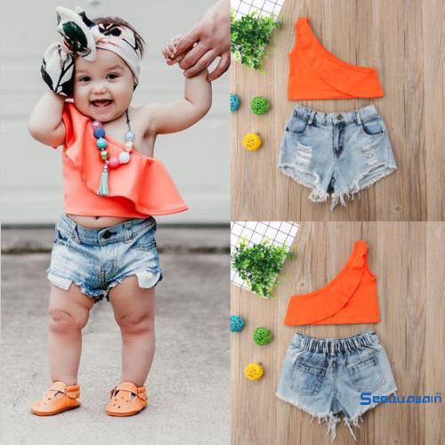 Set Áo Thun Và Quần Denim Thời Trang Dành Cho Bé Gái