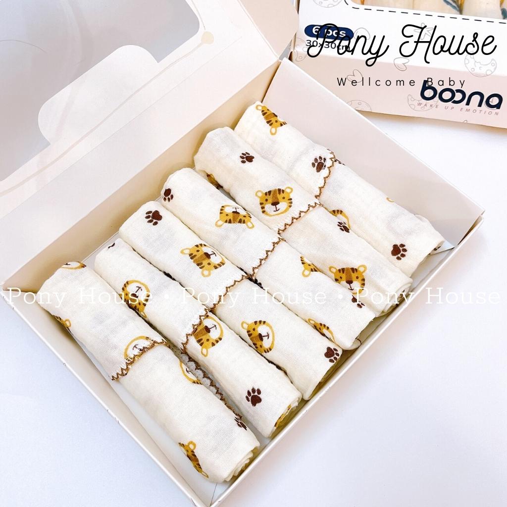 Khăn Sữa Boona - Set 6 Khăn Xô Muslin Siêu Mềm, Mịn Rửa Mặt, Tắm Cho Bé Sơ Sinh