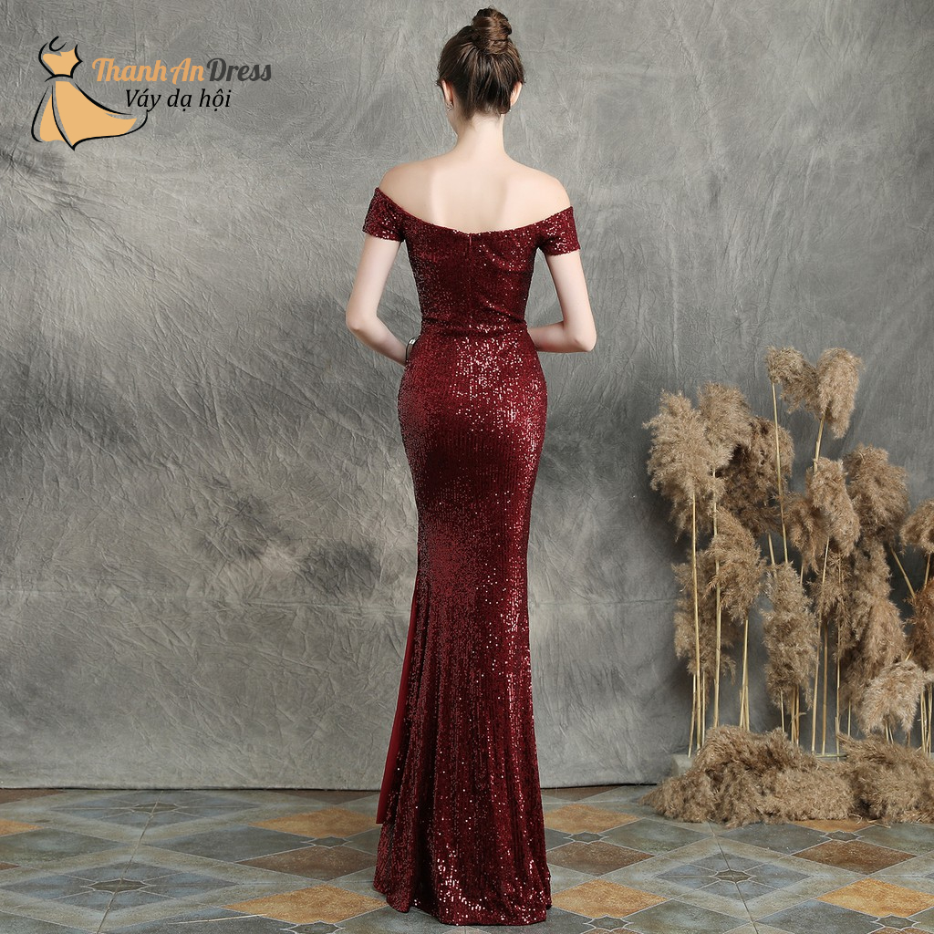 Đầm Dự Tiệc Đuôi Cá Kim Sa Thiết Kế Trễ Vai Đính Cườm Sang Chảnh
