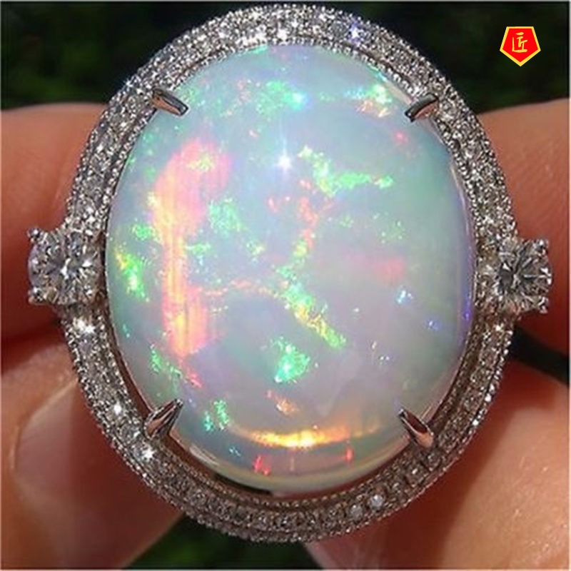 (Hàng Có Sẵn) Nhẫn Bạc 925 Đính Đá Opal Sang Trọng Hợp Thời Trang