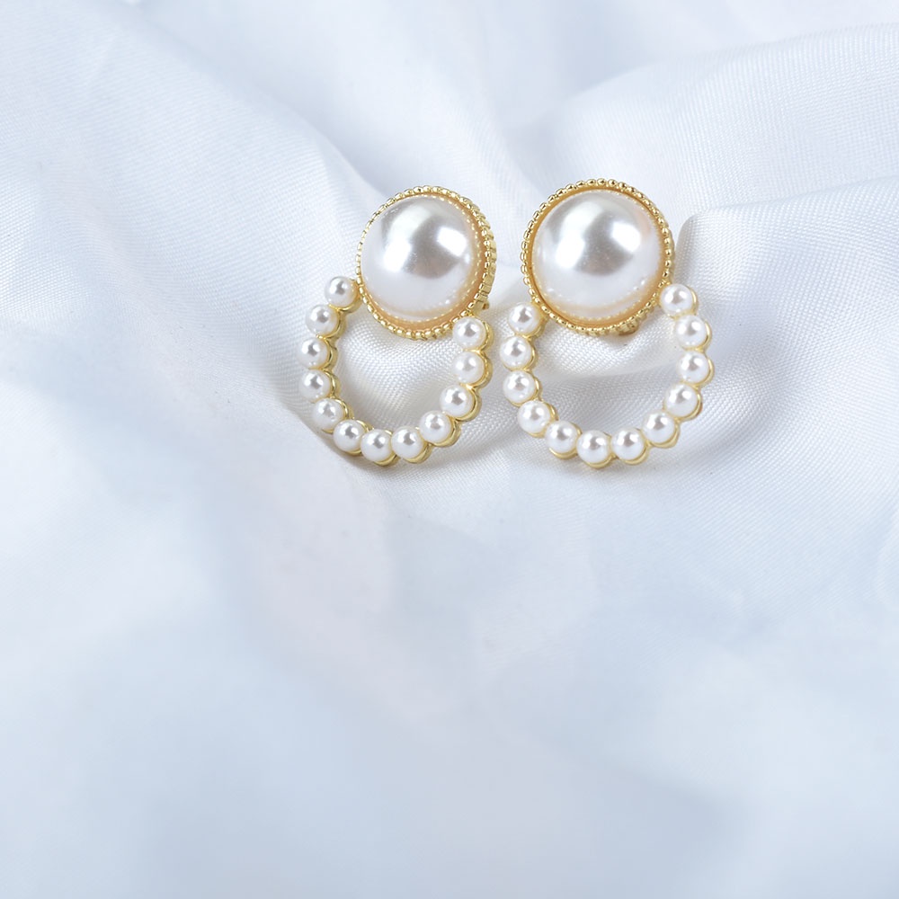 Hoa Tai Dạng Kẹp Hình Tròn Đính Ngọc Trai Giả Màu Vàng Thời Trang Cho Nữ