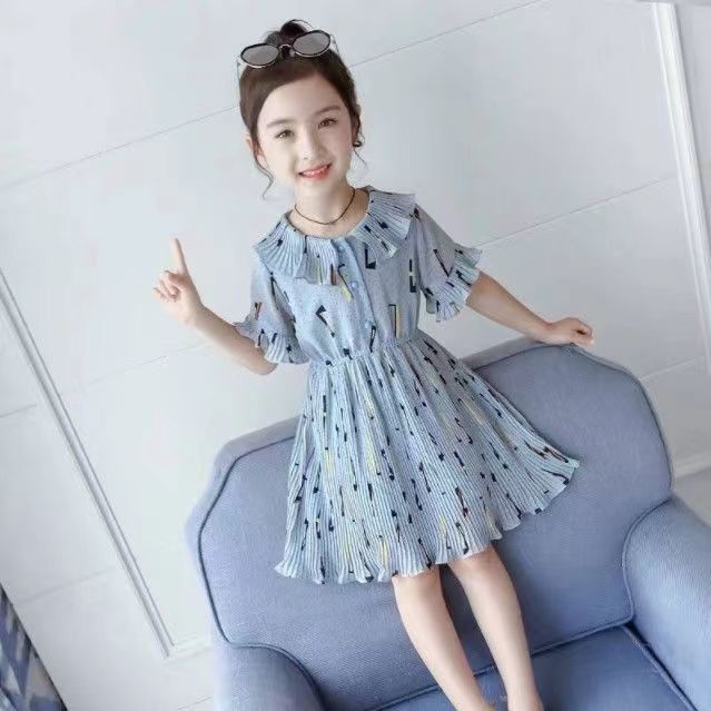 110-160cm Bé gái Đầm voan hoa Midi cho 3-13 tuổi