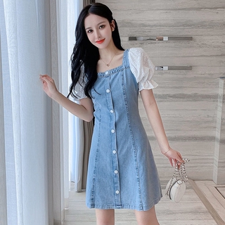 Đầm Tay Phồng Phối Ren Phong Cách Hàn Quốc Thanh Lịch Dành Cho Nữ