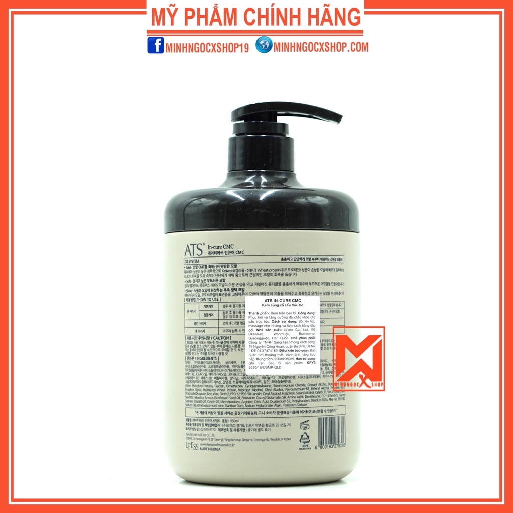 ✅[ ATS ] Ủ TÓC - KEM Ủ TÓC CỦNG CỐ CẤU TRÚC TÓC ATS IN CURE CMC 950ML CHÍNH HÃNG