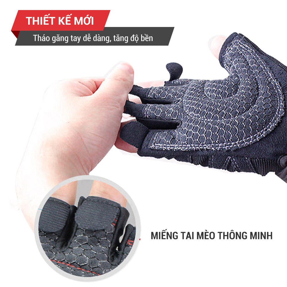 Bao tay tập gym hở ngón hít xà đơn GoodFit đệm silicone chống trượt dây quấn trợ lực cổ tay GF201G