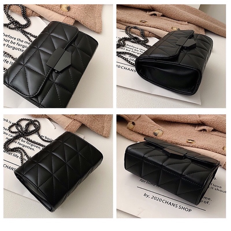 Túi Xách Nữ Đen Đeo Vai Đi Làm Đi Chơi Chất Da Dây Xích Cao Cấp - Túi 04