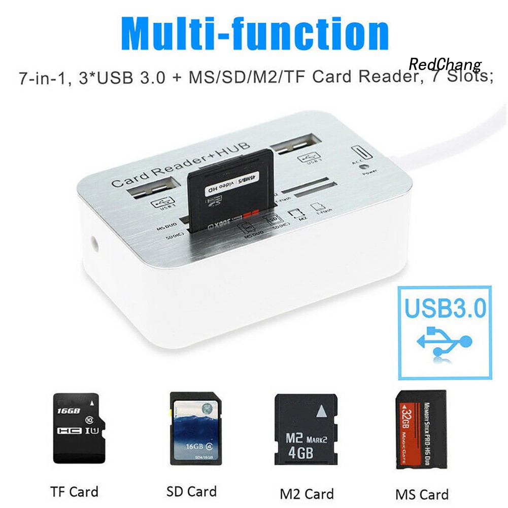 -SPQ- Multi-in-1 3 Ports USB 3.0 High Speed Hub Adapter with MS SD M2 TF Card Reader