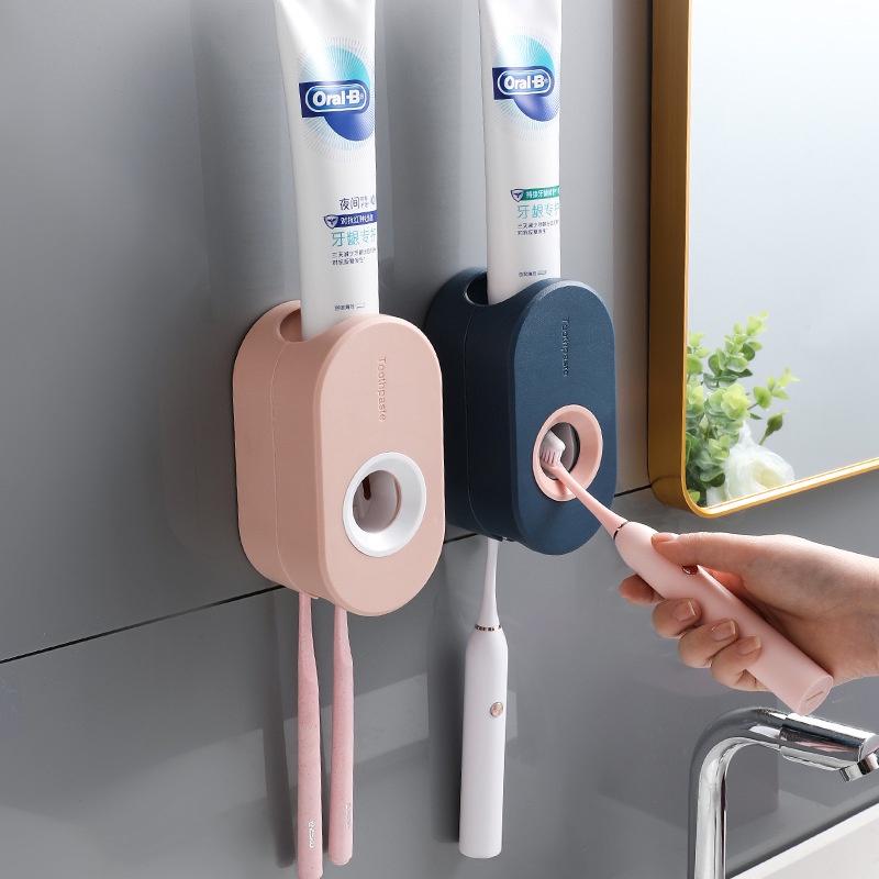 Hộp Lấy Kem Đánh Răng Tự Động Gắn Tường Tiện Dụng Có Giá Treo Bàn Chải