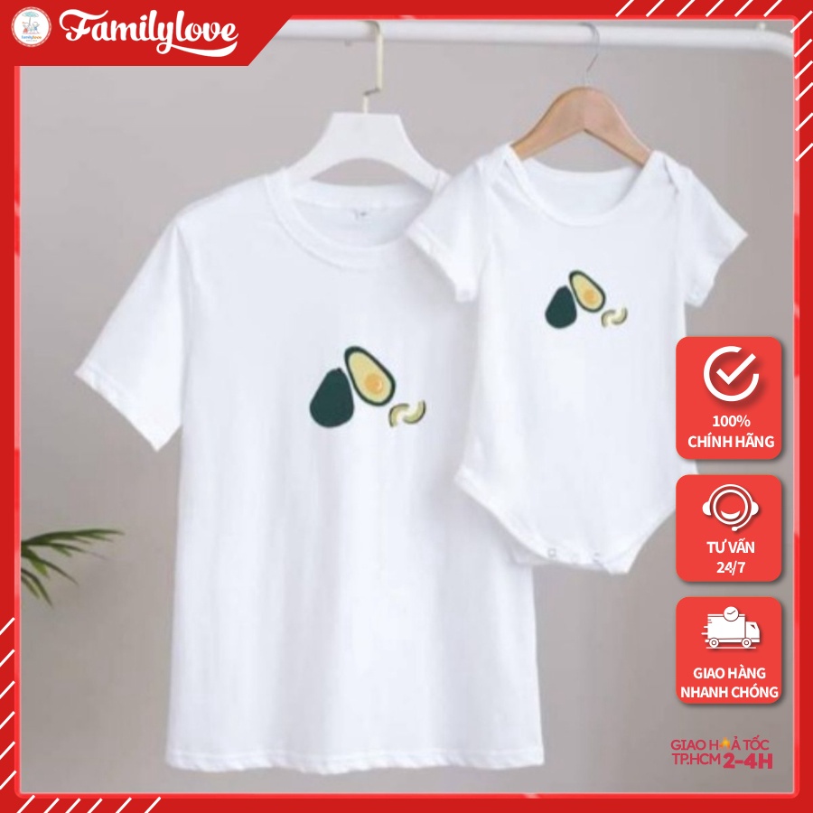 Áo gia đình Familylove - Mẫu Đồng phục gia đình Quả Bơ Avocado cực dễ thương chất liệu cotton 100% co giãn