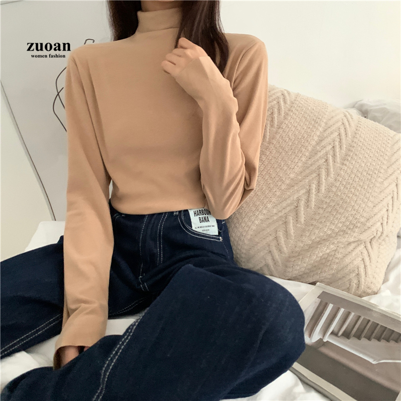 Áo thun SUXI cổ lọ màu trơn thời trang thu đông cho nữ