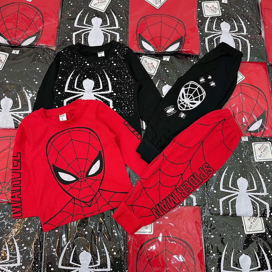 ĐỒ BỘ THU ĐÔNG DÀI TAY CHO BÉ TRAI SIÊU ANH HÙNG SPIDERMAN CHUẨN COTTON TÀU THẤM HÚT MỒ HÔI CO GIÃN 4 CHIỀU SIZE 9-21KG