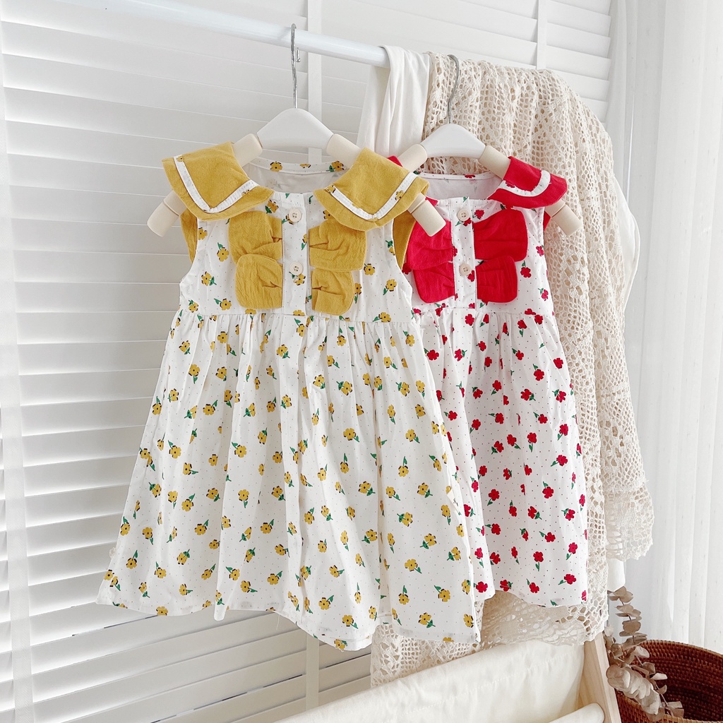 Váy hè sát nách ngực 4 lá cho bé gái 8-21 kg (1-6 tuổi)- Chất thô mát