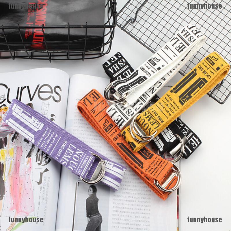 Thắt Lưng Vải Canvas Phối Vòng Kim Loại Hình Chữ D Cá Tính Cho Nữ