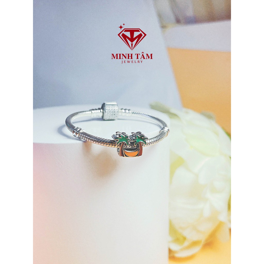 Charm Pan bạc hình cây dừa, Charm bạc hình cây dừa mùa hè xanh mát-Minh Tâm Jewelry