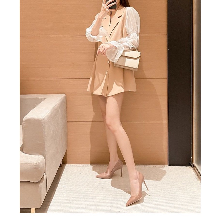 Giày cao gót/ Giày đế bằng da tông màu nude mẫu 2021 thời trang xuân hè dành cho nữ