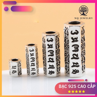 Charm bạc hình trụ 6 cạnh khắc lục tự đại minh chú xỏ ngang