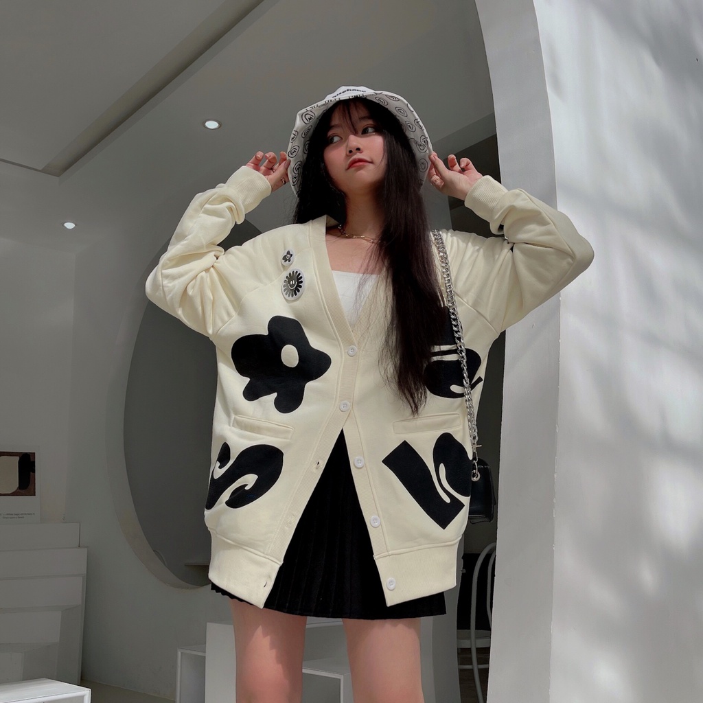 ÁO CARDIGAN FLORAL BLACKWHITE