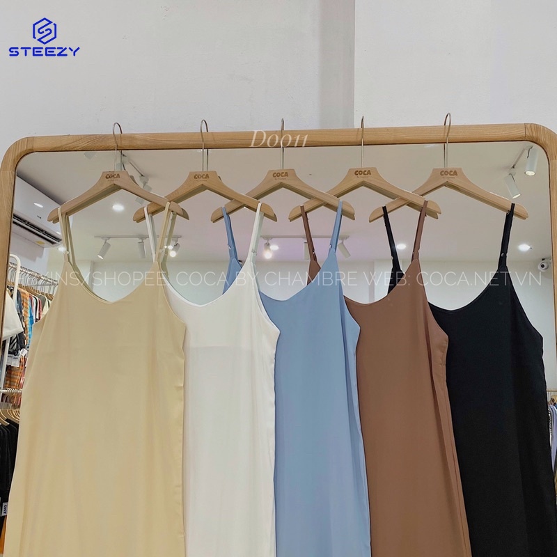 🥞 Đầm váy hai dây suông có nút điều chỉnh độ dài vải voan lụa mát (Có sẵn/ảnh thật)