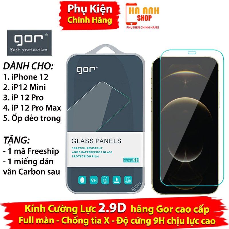 Bộ 2 kính cường lực iPhone 12/iPhone 12 Mini/iPhone 12 Pro/iPhone 12 Pro Max full màn hãng GOR cao cấp