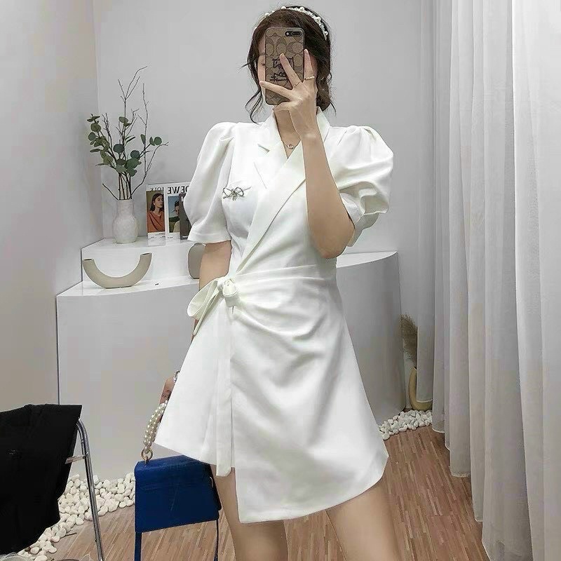 ĐẦM VEST ĐẮP CHÉO LỆCH TÀ TRẮNG - ĐEN