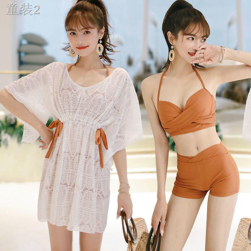 ❆☌Áo tắm nữ in siêu tiên size lớn mỏng che bụng đi nghỉ biển váy bikini bảo thủ ba mảnh <