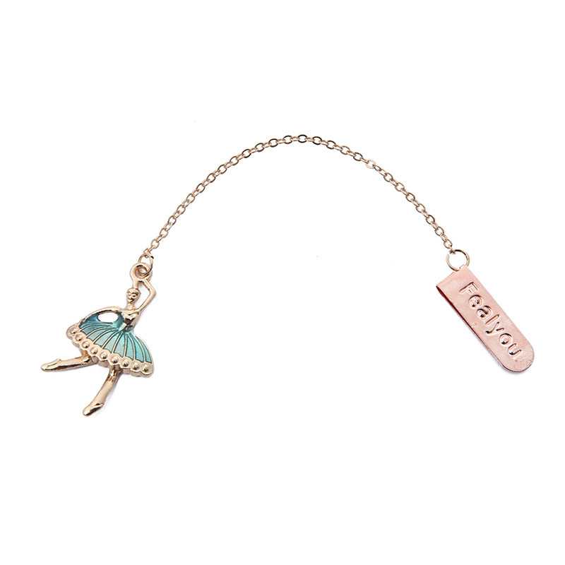 Thẻ đánh dấu sách bằng kim loại phối dây xích mặt hình cô gái