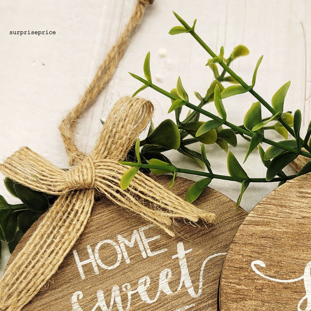 Bảng hiệu chào mừng bằng gỗ tròn với lá giả trang trí nhà ở Vintage