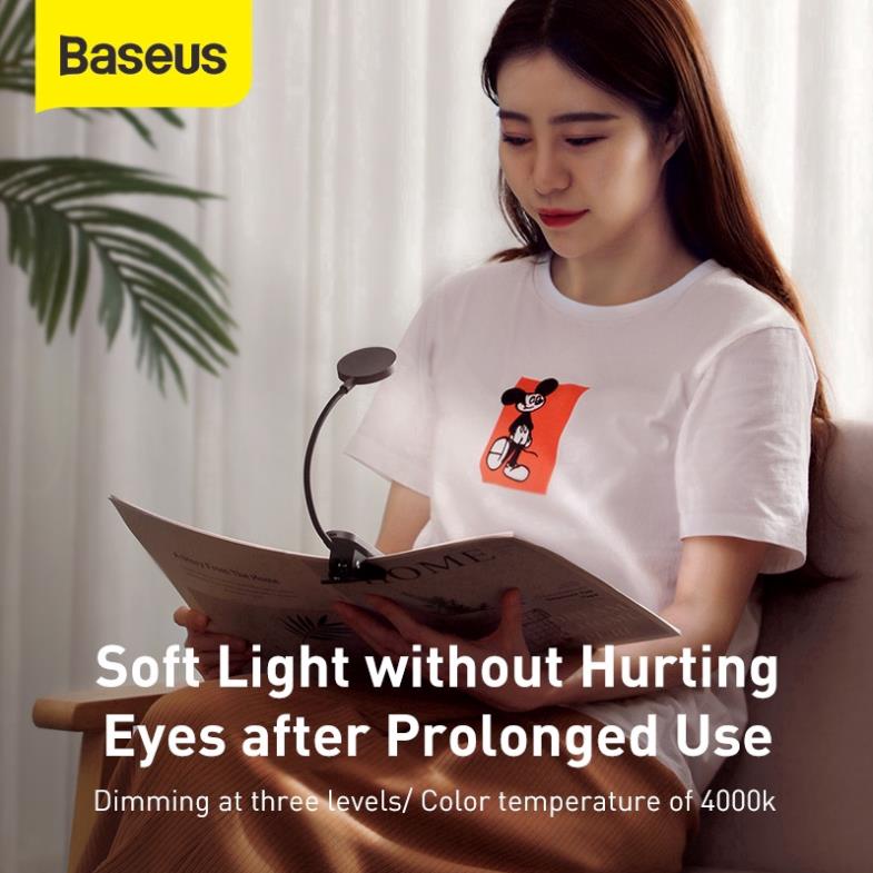 Đèn led đọc sách mini Baseus có thể điều chỉnh độ sáng có kẹp giữ gắn bàn có thể sạc lại cho phòng ngủ/văn phòng