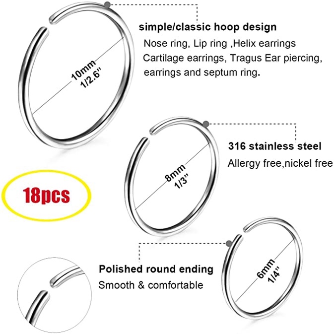 1 Khuyên mũi giả tròn bằng thép không gỉ mỏng 0.8mm