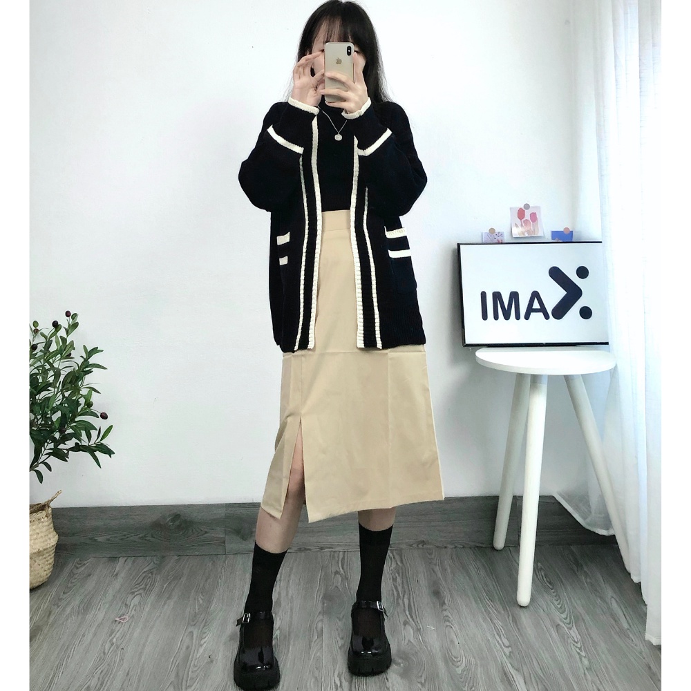 Áo cardigan len trơn viền nổi 2 túi trước KAMI