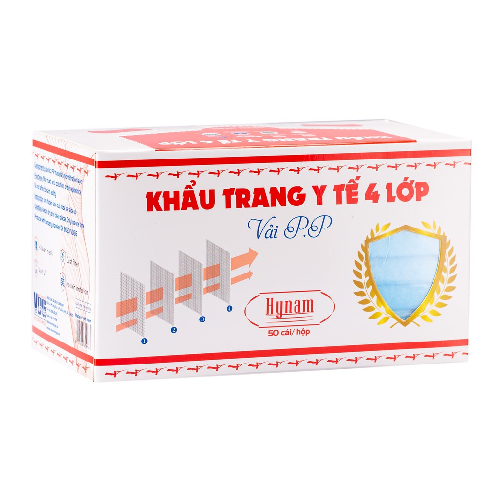 Khẩu trang y tế 4 lớp Hynam - Ngăn chặn giọt bắn tiếp xúc, Chống bụi, Cản tia UV - (50 cái/hộp) -Viễn Đông Sài Gòn