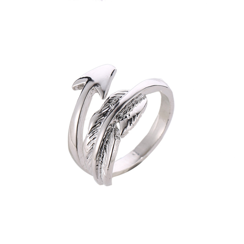 Nhẫn Đeo Tay Kim Loại Tạo Hình Lông Vũ Cho Cặp Đôi