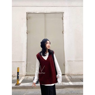 Áo gile len trơn form rộng
