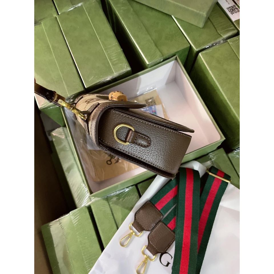 Túi xách gc quai gỗ dây đeo chéo bản to size 20 fullbox