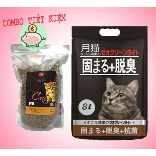 COMBO THẦN THÁNH CHO MÈO: Cát Nhật 8L &amp; Thức ăn Cho Mèo Hạt Khô Cat's Eye 1 kg