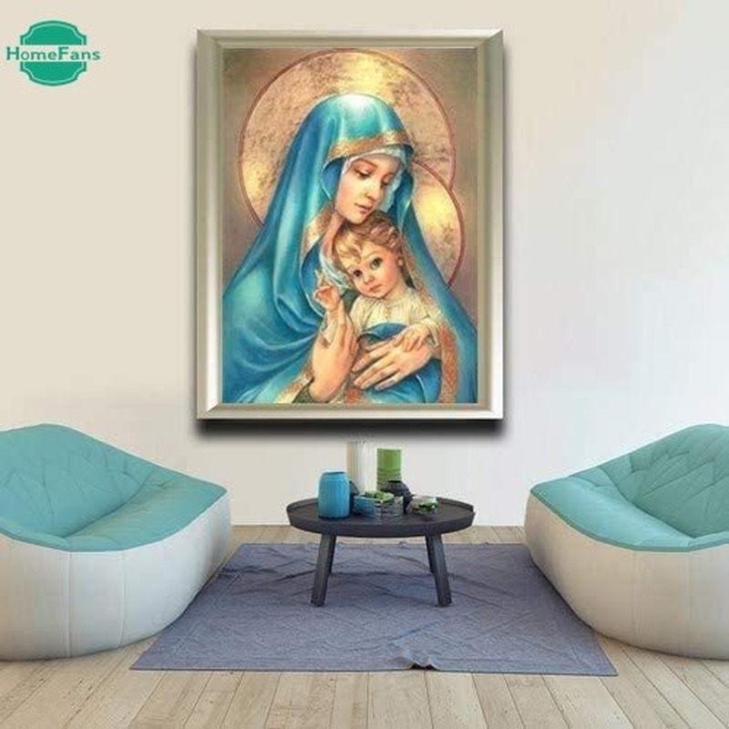 Bộ tranh đính đá tự làm 5D hình đức mẹ Marry và chúa Jesus kich thước 30x40cm