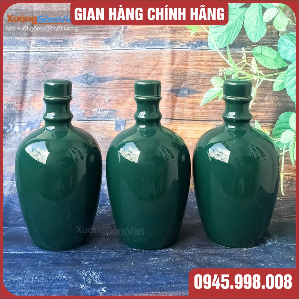 [Bát Tràng giá rẻ] Bình đựng rượu, chiết rượu - cao cấp gốm sứ Bát Tràng dung tích 900ml màu xanh cổ vịt đẹp xuất sắc