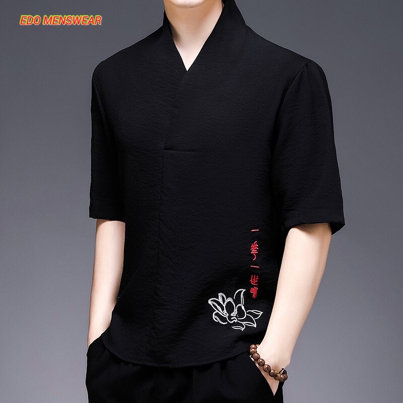 Áo cộc đũi Sen Edo Menswear, áo đũi cộc tay Hàn Quốc thoáng mát thấm hút mồ hôi tốt Top xu hướng 2023