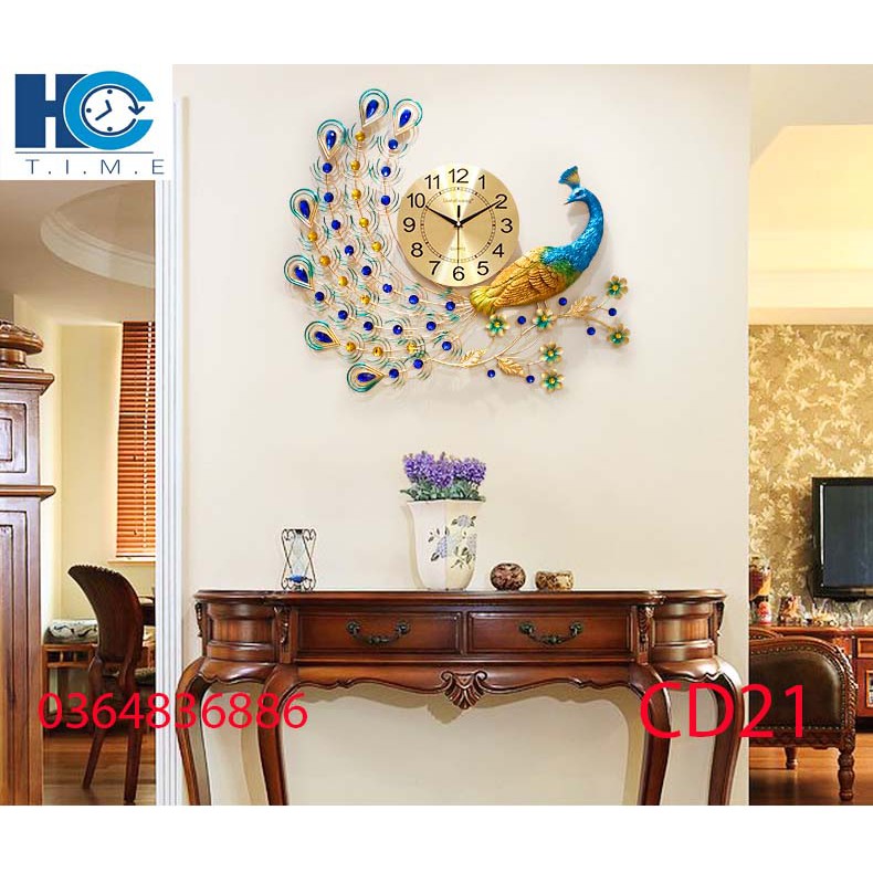 Đồng hồ treo tường trang trí chim công decor CD21 kích thước 70x65 cm