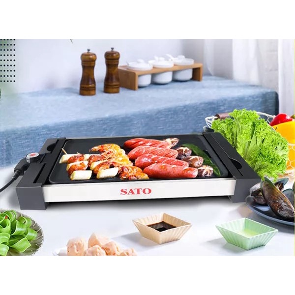 Bếp Nướng Điện Không Khói SATO BN41 Hợp Kim Nhôm Đúc Nguyên Khối Phủ Chống Dính Cao Cấp, Bảo Hành Chính Hãng 36 Tháng