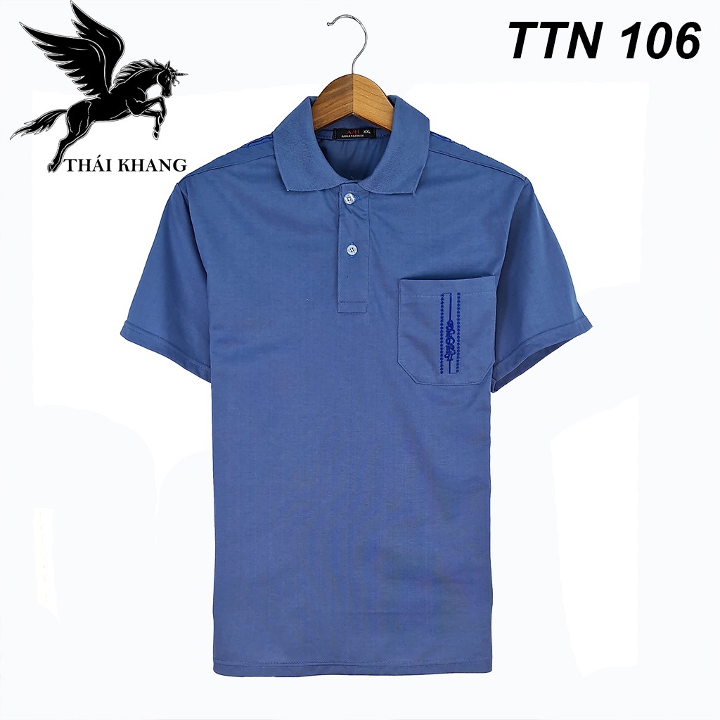 áo thun nam tay ngắn có cổ có túi vải cotton co giãn loại áo thun nam trung niên form rộng mặc thoải mái TOG1