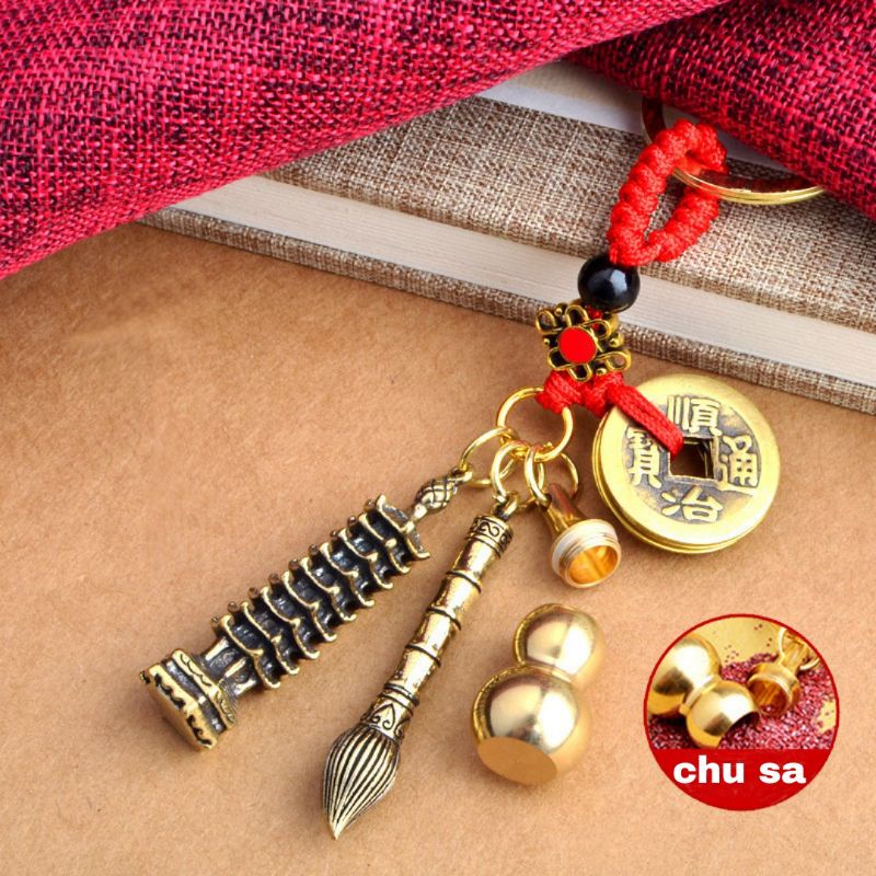 Móc khoá xe máy ô tô 12 con giáp đồng thau hút tài lộc may mắn xua đuổi tà khí,móc chìa khoá không hoen gỉ