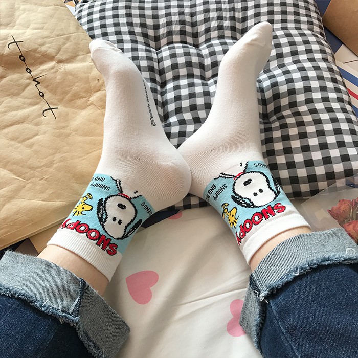 1 Đôi Vớ Cotton Ngắn In Hình Snoopy Phong Cách Hàn Quốc Mới Cho Nam Và Nữ