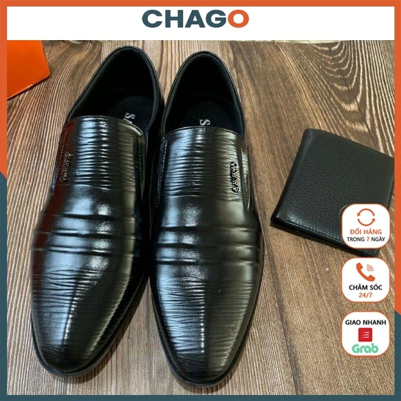 [Uy tín-Bh 2 năm] Giày tây nam tăng cao 7 phân da thật vân ngang, chất da thật 100% CHAGO GCS178