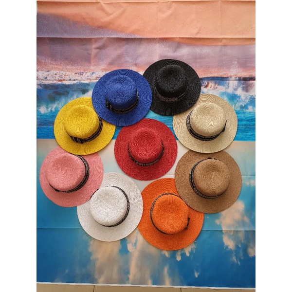 Mũ cói vành nhỏ đi biển đai dio đen viền ngọc sang chảnh