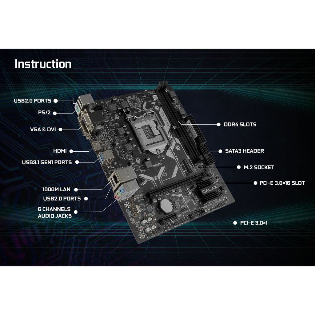 Bo mạch chủ GALAX B365M new, bảo hành chính hãng 36th (Intel B365, Socket 1151, m-ATX, 2 khe RAM DDR4) | BigBuy360 - bigbuy360.vn